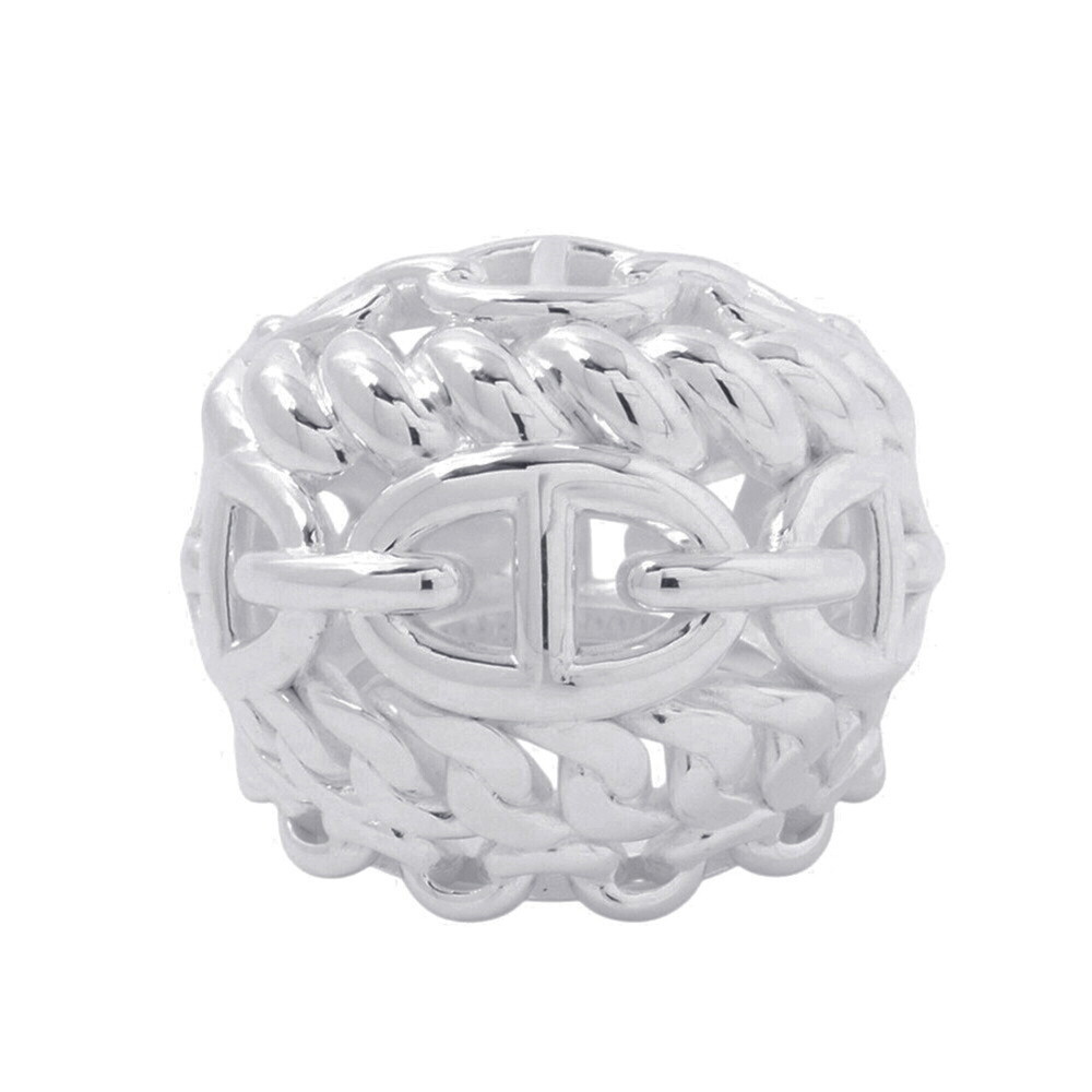 Hermes Chaine d'Ancre Multi-Chain TGM Ring, SV925 Silver, Ring Size 53.